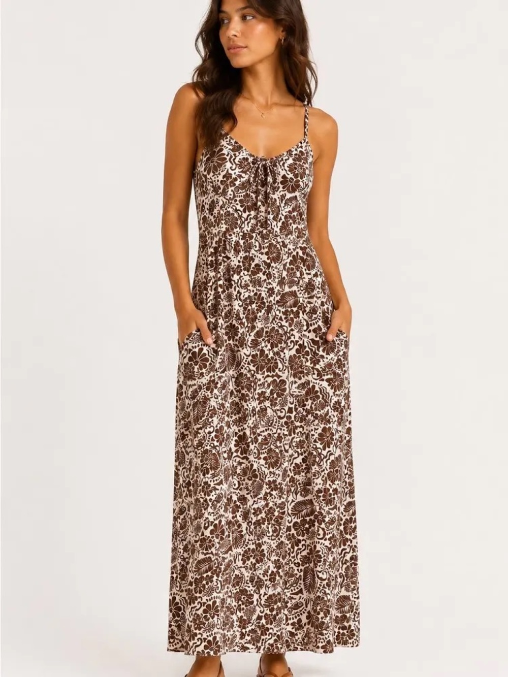 Monteau Cream Dress with Brown Floral Print